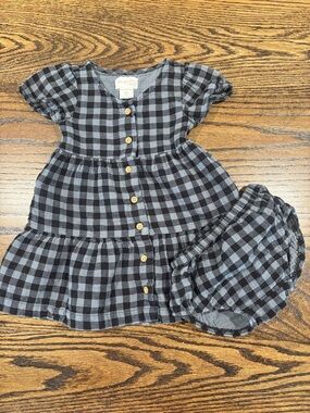 Gingham Button-Front Dress with Bloomers - Black & Gray